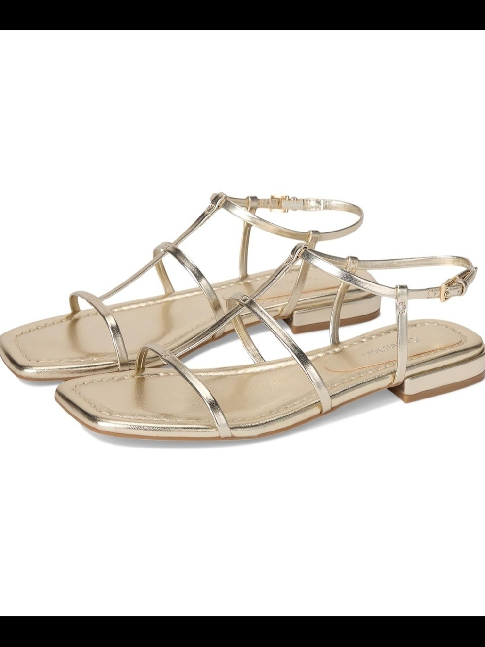Metallic Gold Strappy Flat Sandals - Women